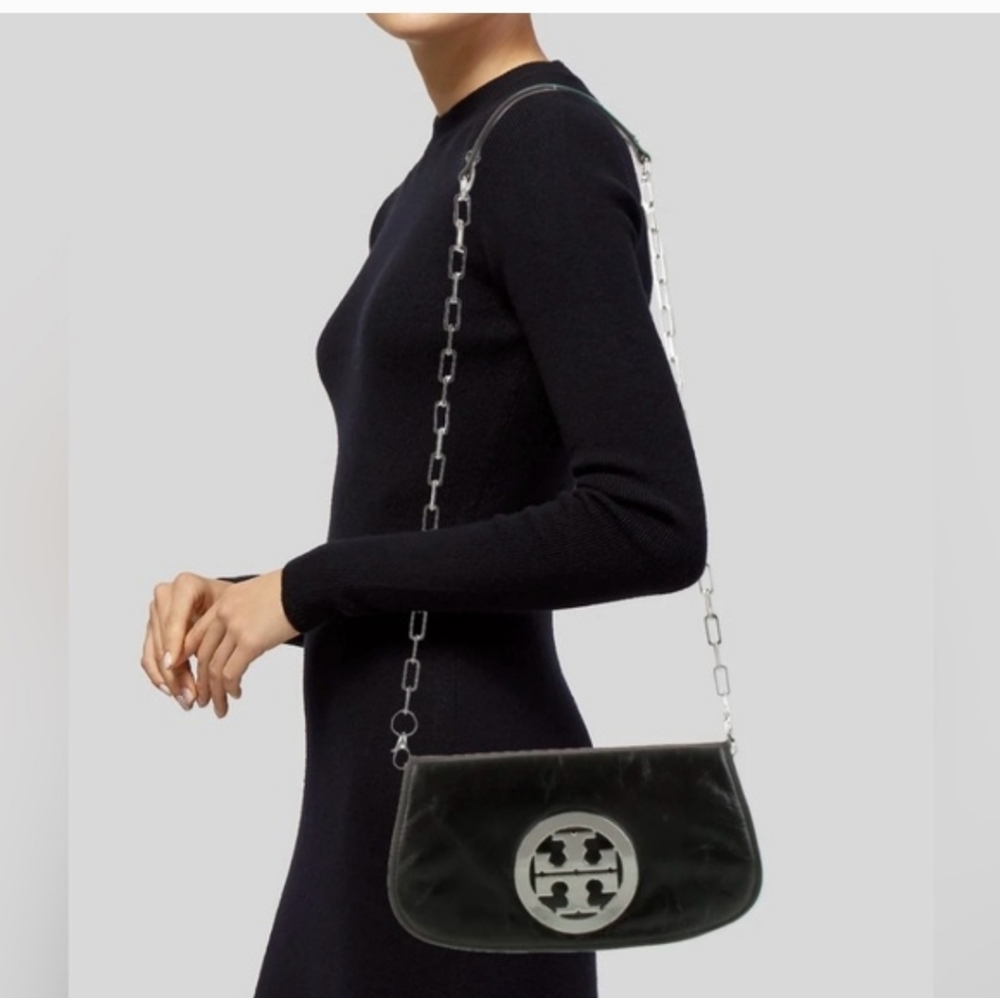 Tory Burch Reva Flap Chain Leather Logo Crossbody Bag